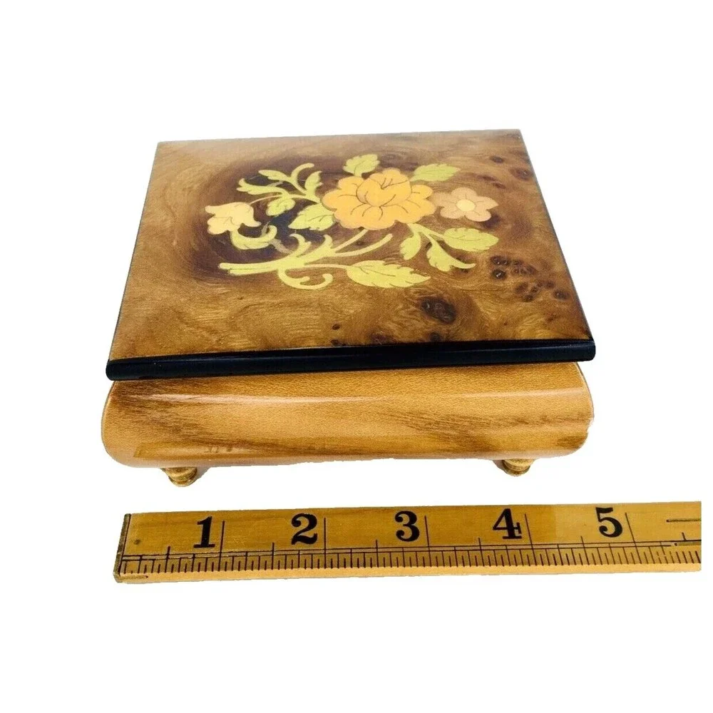 Vintage Wood Inlay Jewelry Box Ercolano Musical Movement Fascination Italy
